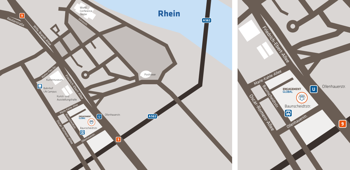 Karte mit den Zugangsstrassen zur Friedrich-Ebert-Allee.