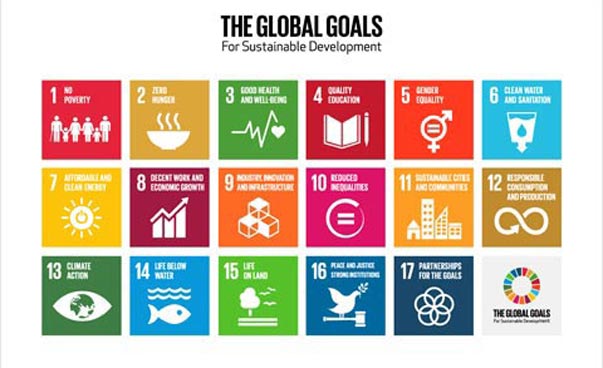 Das Bild zeigt verschiedene Infografiken mit den Zielen der Global Goals. Fotorechte: UN