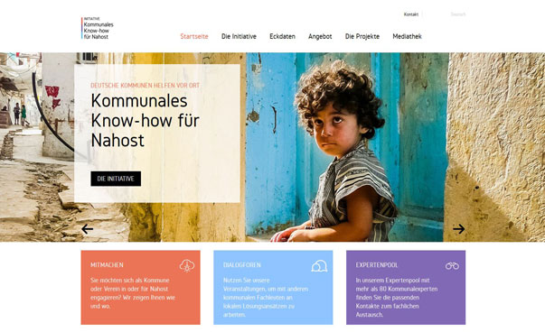 Ein Screenshot zeigt das neue Internetportal der Initiative Kommunales Know-how für Nahost.