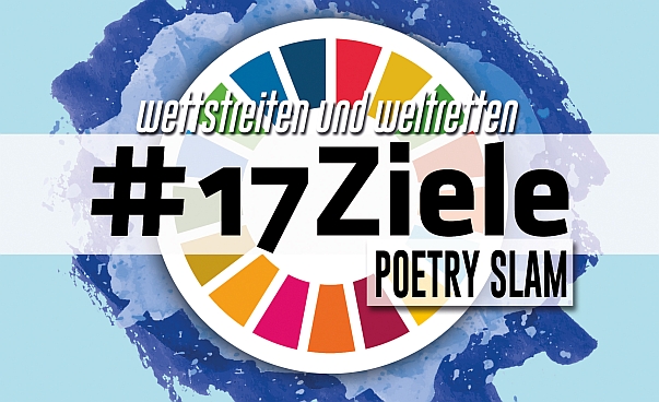 Der Schriftzug #17Ziele steht vor einem bunten Rad, das die 17 Ziele für nachhaltige Entwicklung symbolisiert.